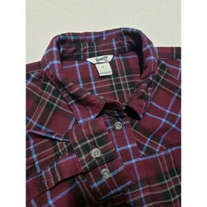 Duluth Trading Co Flannel Button Up Shirt Men's L Dark Red‎ Plaid Thick Shacket